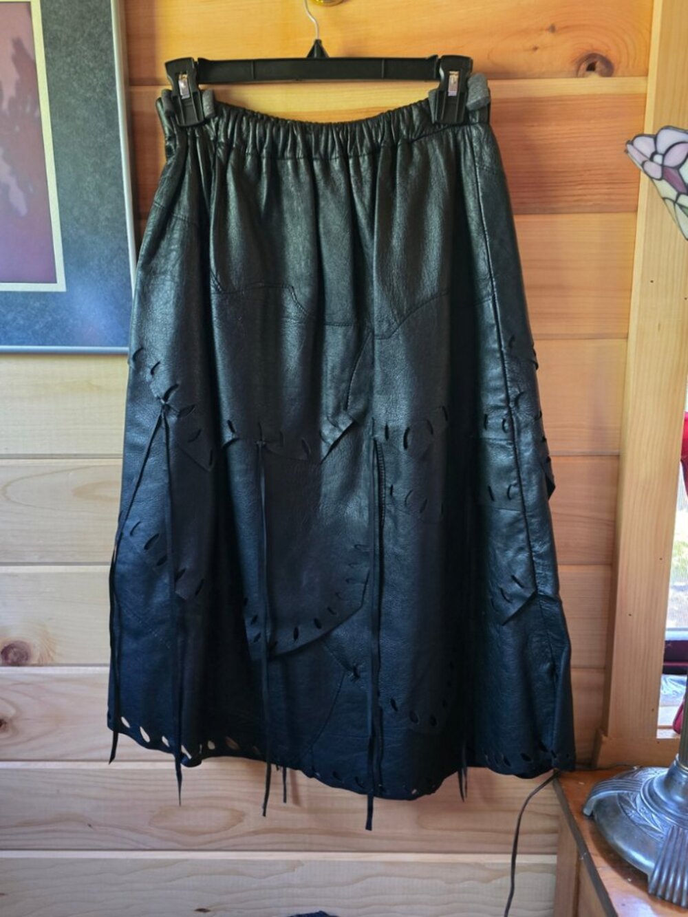 Vintage 80s/90s Shanna 100% Leather Patchwork A-Line Skirt